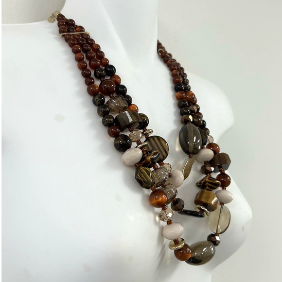 Chico's Brown Cream Multi Strand Beaded Necklace - Picture 2 of 3